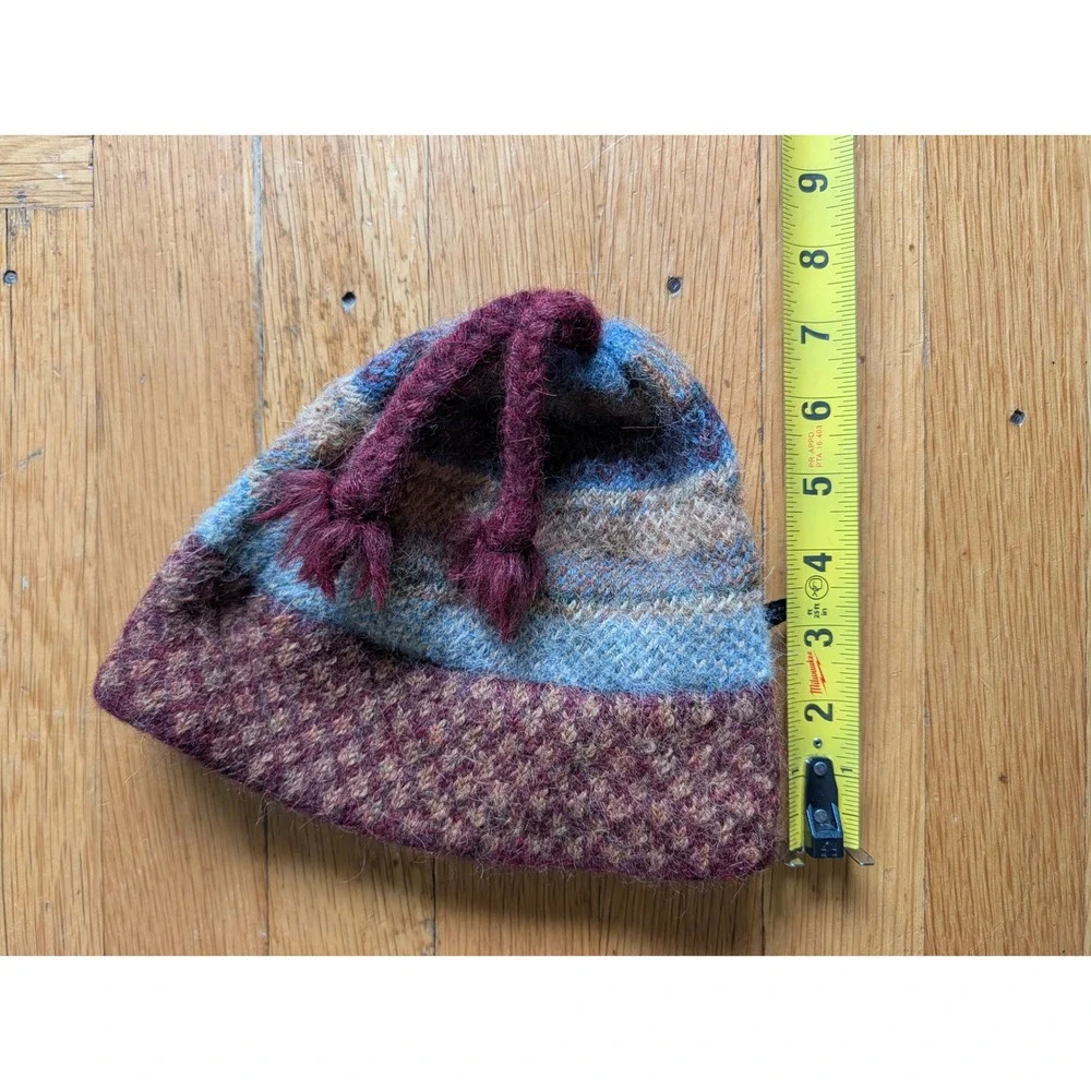 Turtle Fur Kids Alpaca Wool‎ Knit Beanie Hat Striped Burgundy Blue Tassel T1001